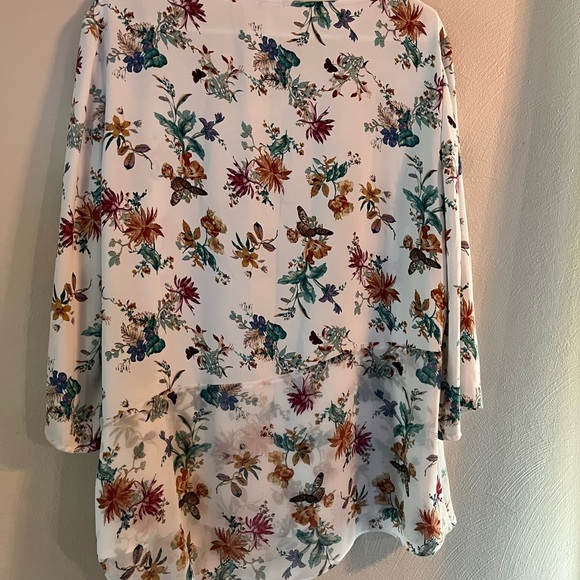 Chicos blouse womens sz 3 (16-18) white floral butterflies tie front boho fairy - Picture 7 of 10